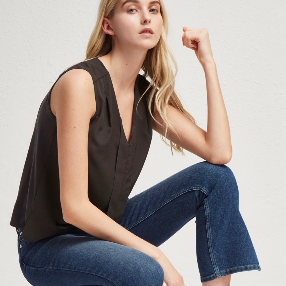French Connection Solid V-Neck Top, Charcoal, NWOT